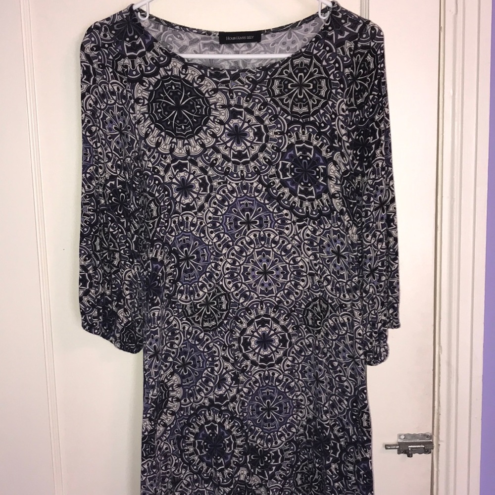 Purple and white print dress